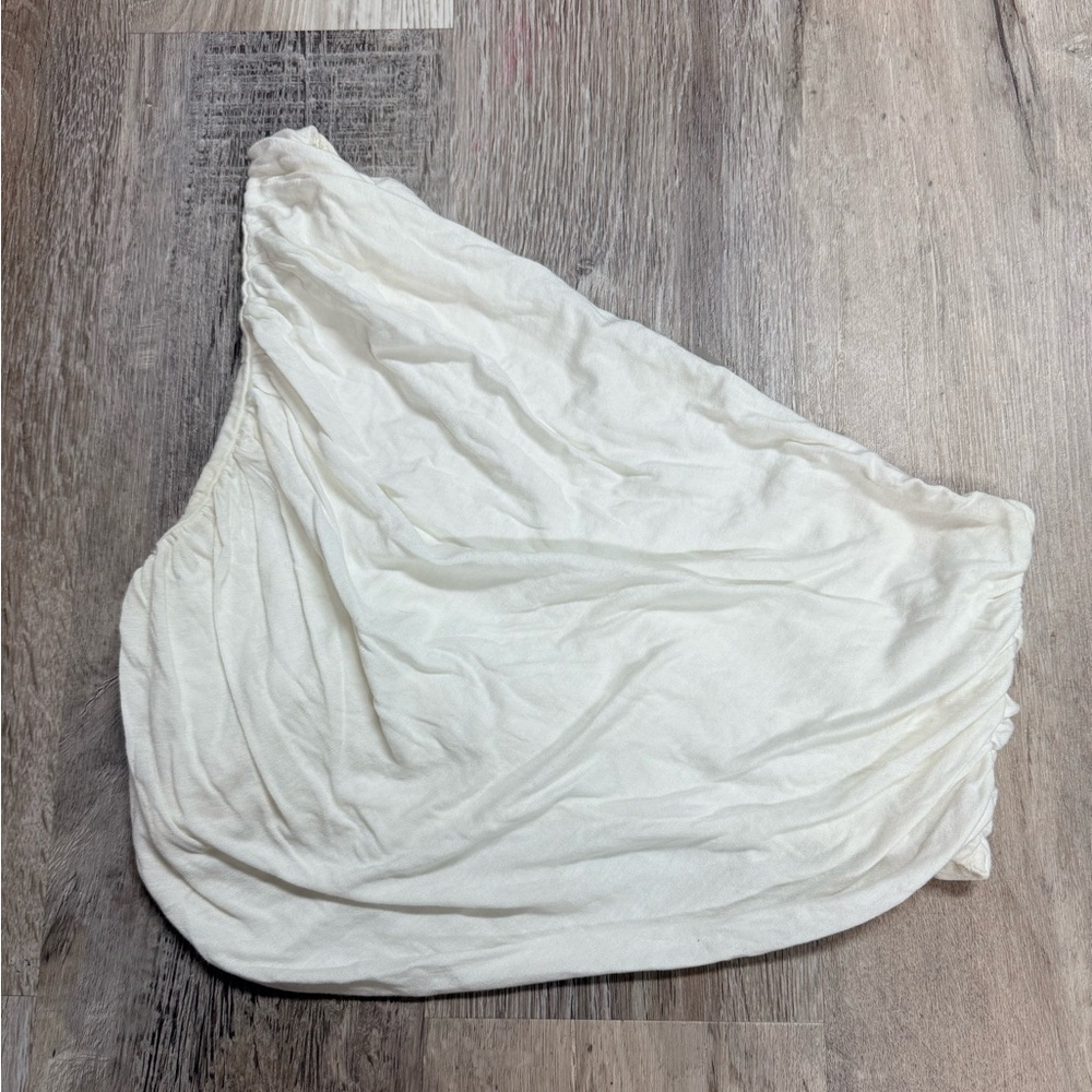 Free People One White One Shoulder Ruched Top Size Small